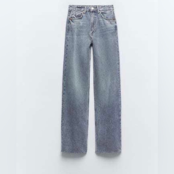 Zara Jeans Zara High Rise Full Length Wide Leg Jeans With Raw Hem
